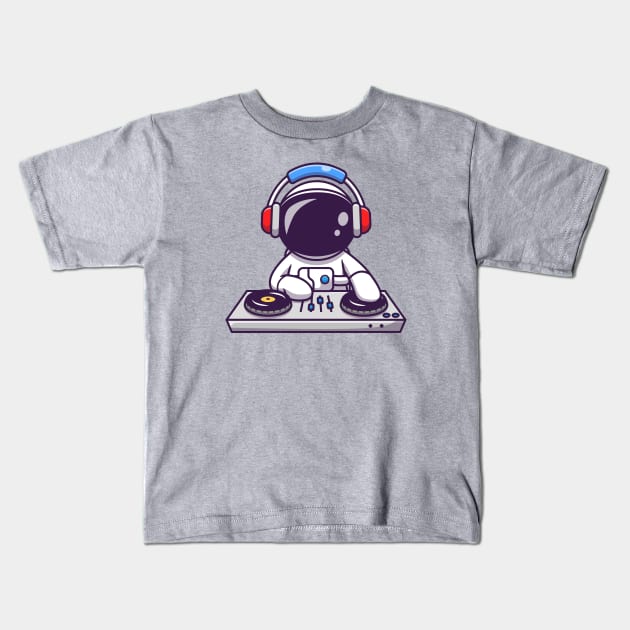 Cute Astronaut Playing DJ Electronic Music With Headphone Kids T-Shirt by Catalyst Labs